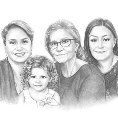 Hand Drawn Pencil Sketch Portrait of 4 Generations from Photos,by myDaVinci - myDaVinci